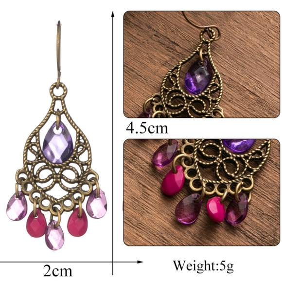 Purple Dangle Earrings - Picture 4 of 6
